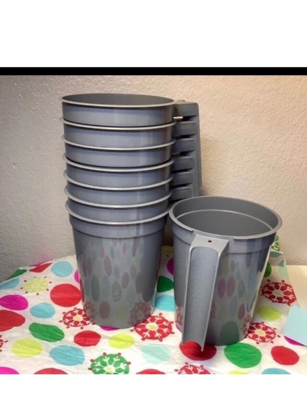 Like New LOT OF GRAY PITCHERS + Lids (lids are Clear) set of 8